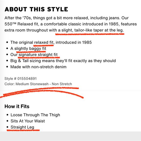 Levis Relaxed Straight 550 Baggy Jeans Stonewash Cotton 47x30* (48x32) Big&Tall - Picture 15 of 16